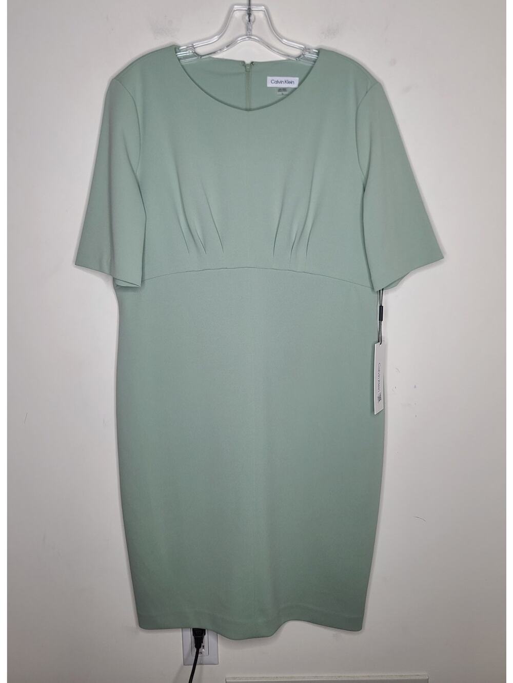 NWT Calvin Klein CK mint green short sleeve pleated bust dress - 16